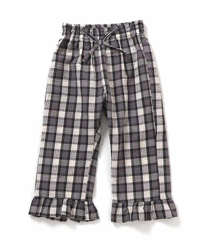 【連衣裙】下襬荷葉邊格子褲 九分褲