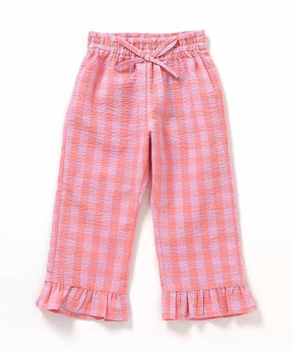 【連衣裙】下襬荷葉邊格子褲 九分褲