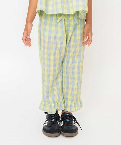 【連衣裙】下襬荷葉邊格子褲 九分褲