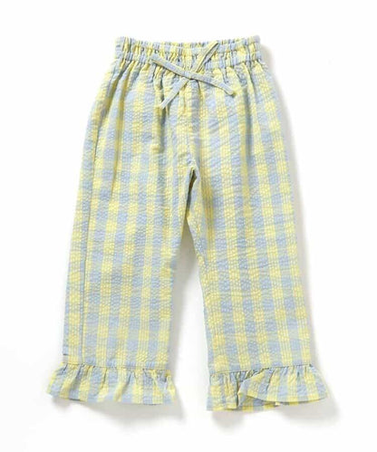 【連衣裙】下襬荷葉邊格子褲 九分褲