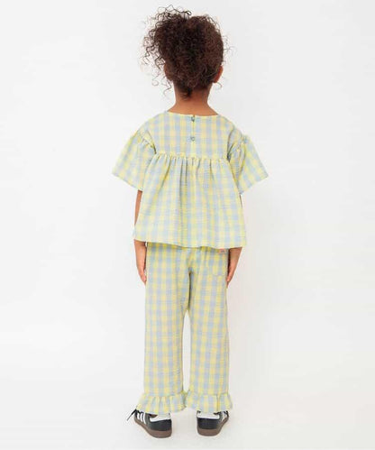 【連衣裙】下襬荷葉邊格子褲 九分褲