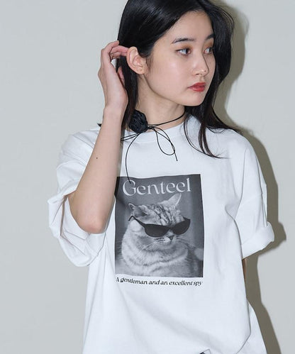 "Genteel"貓 動物印花T恤