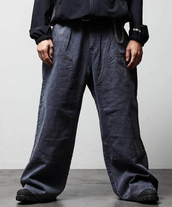 寬鬆直筒 雙膝異色牛仔褲