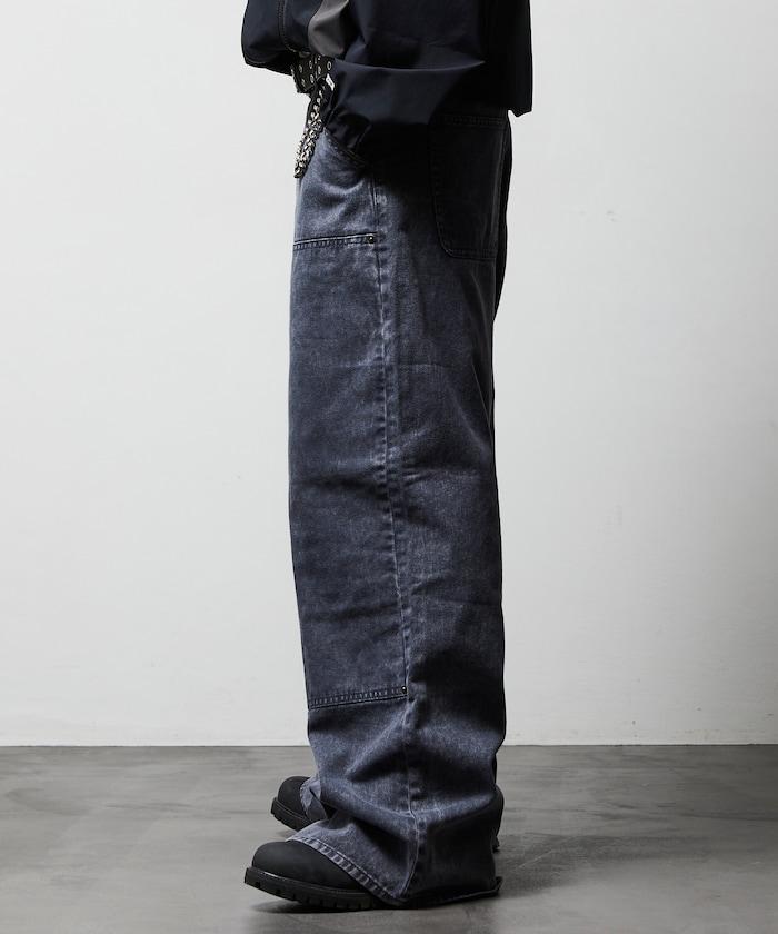 寬鬆直筒 雙膝異色牛仔褲