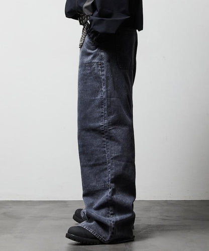 寬鬆直筒 雙膝異色牛仔褲