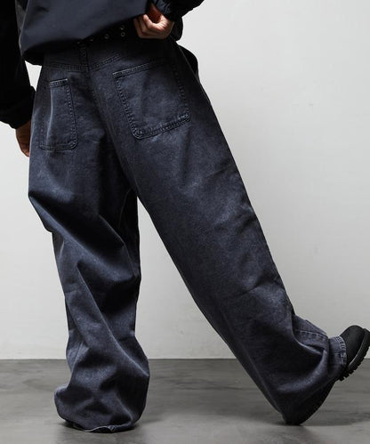 寬鬆直筒 雙膝異色牛仔褲