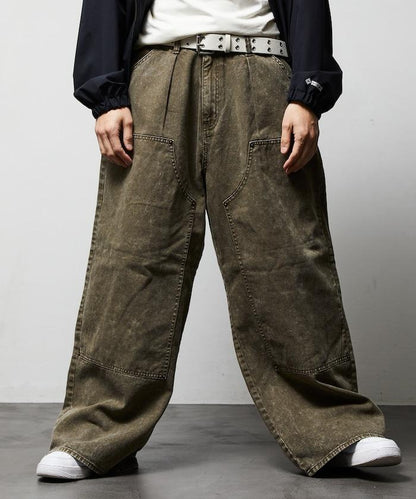 寬鬆直筒 雙膝異色牛仔褲