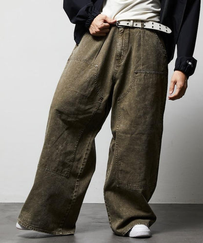 寬鬆直筒 雙膝異色牛仔褲