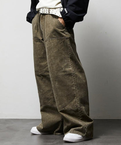 寬鬆直筒 雙膝異色牛仔褲