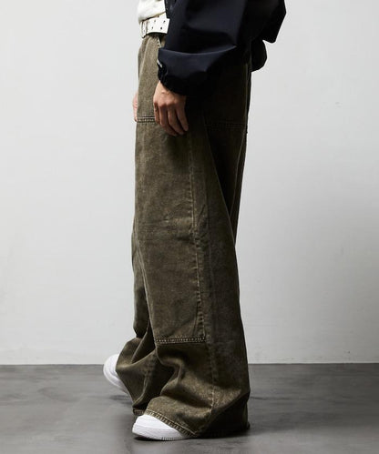寬鬆直筒 雙膝異色牛仔褲
