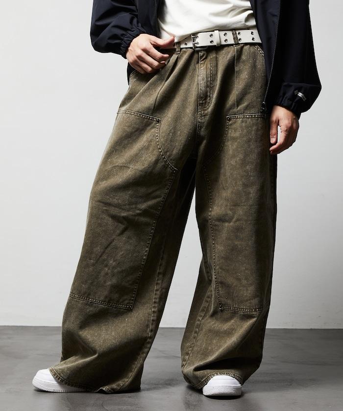 寬鬆直筒 雙膝異色牛仔褲