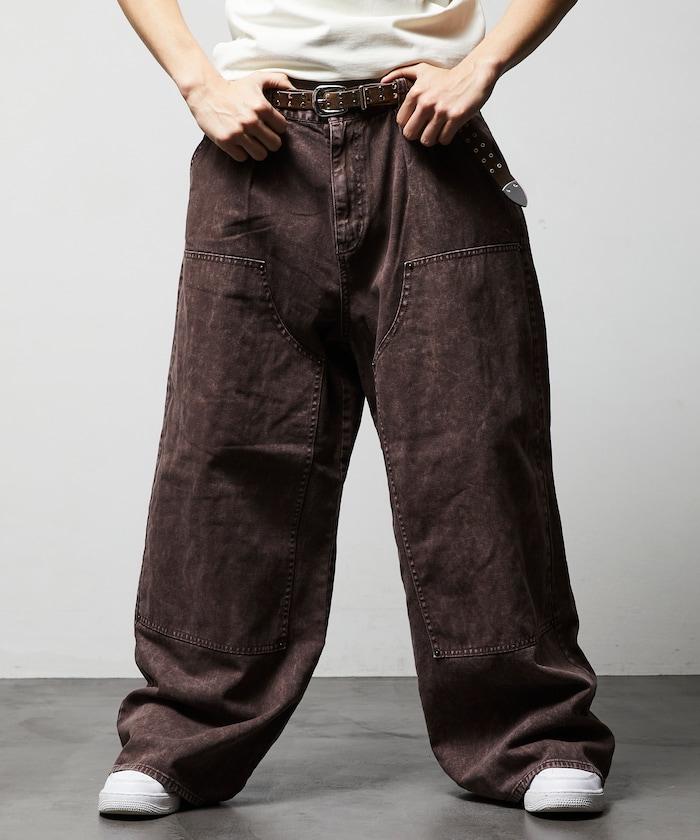 寬鬆直筒 雙膝異色牛仔褲