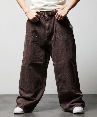 寬鬆直筒 雙膝異色牛仔褲