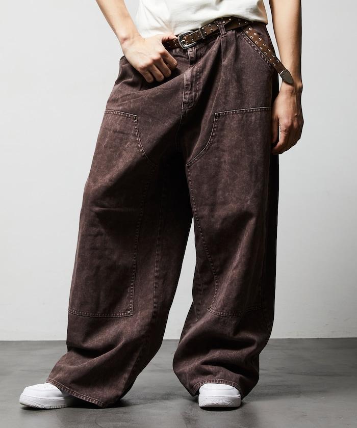 寬鬆直筒 雙膝異色牛仔褲