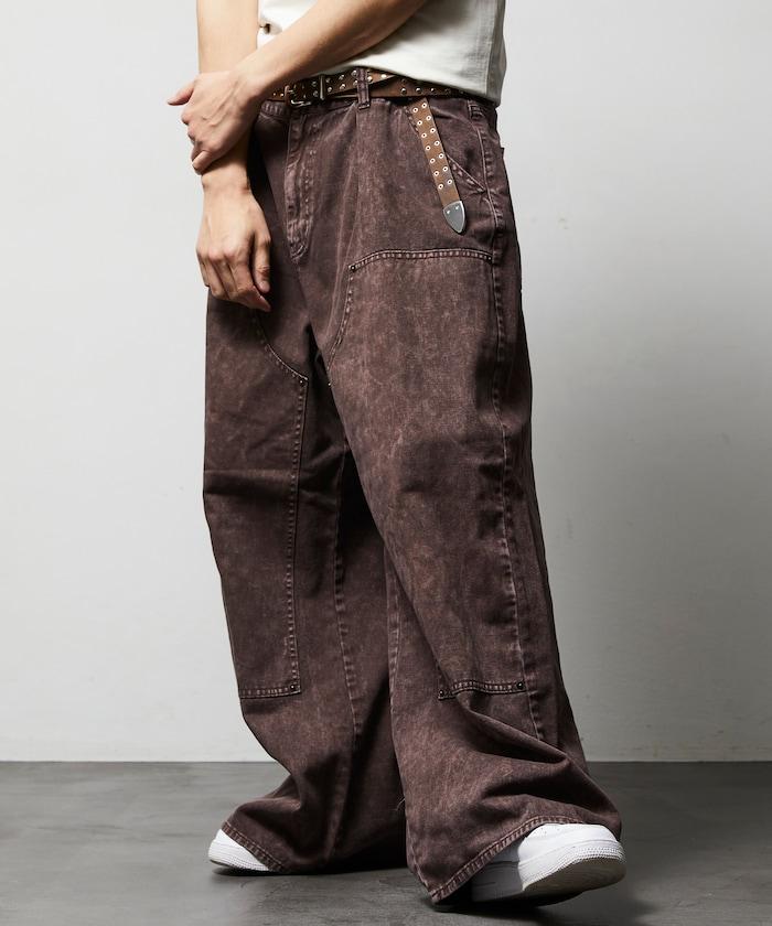 寬鬆直筒 雙膝異色牛仔褲