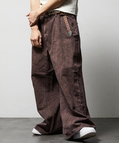 寬鬆直筒 雙膝異色牛仔褲