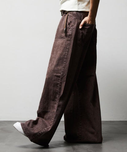寬鬆直筒 雙膝異色牛仔褲