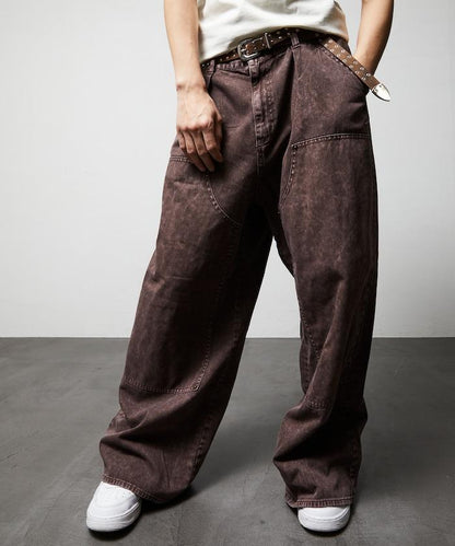 寬鬆直筒 雙膝異色牛仔褲