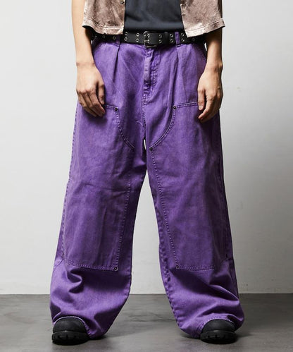 寬鬆直筒 雙膝異色牛仔褲