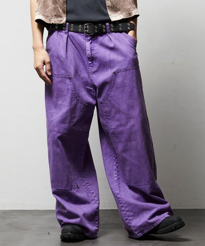 寬鬆直筒 雙膝異色牛仔褲