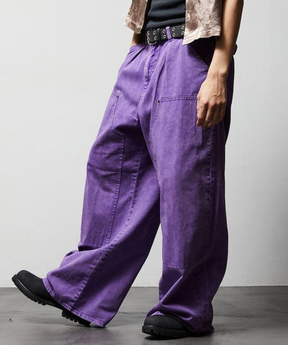 寬鬆直筒 雙膝異色牛仔褲