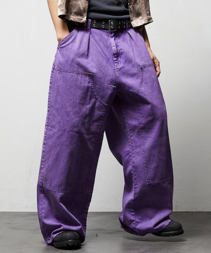 寬鬆直筒 雙膝異色牛仔褲