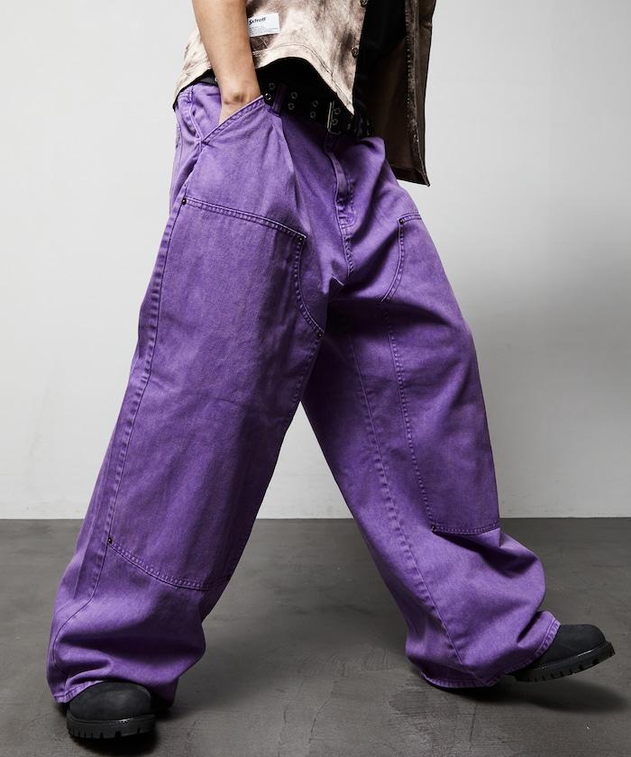 寬鬆直筒 雙膝異色牛仔褲