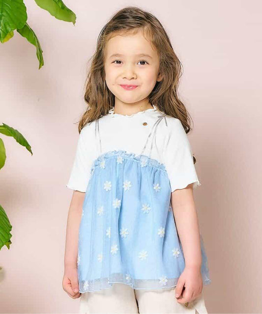 花朵刺繡拼接蕾絲上衣