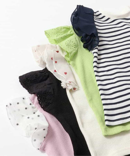 華夫餅蕾絲荷葉邊T恤