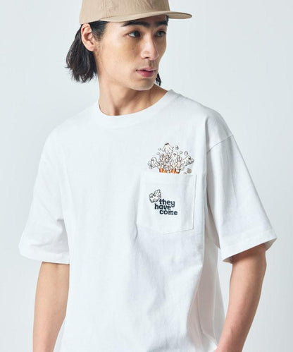 大尺寸 印花裝飾 圓領 帶口袋T恤