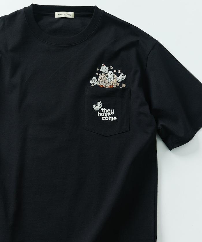 大尺寸 印花裝飾 圓領 帶口袋T恤