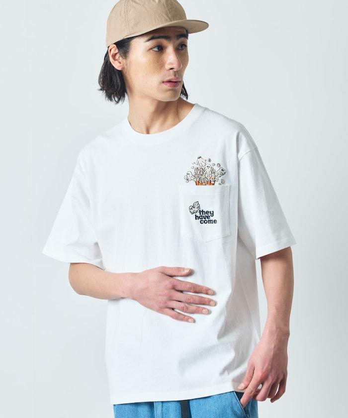 大尺寸 印花裝飾 圓領 帶口袋T恤