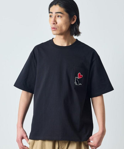 大尺寸 印花裝飾 圓領 帶口袋T恤