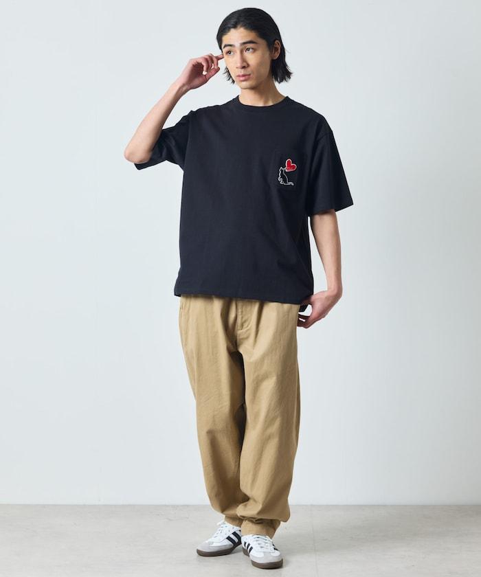 大尺寸 印花裝飾 圓領 帶口袋T恤