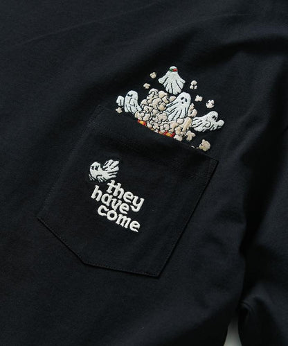 大尺寸 印花裝飾 圓領 帶口袋T恤