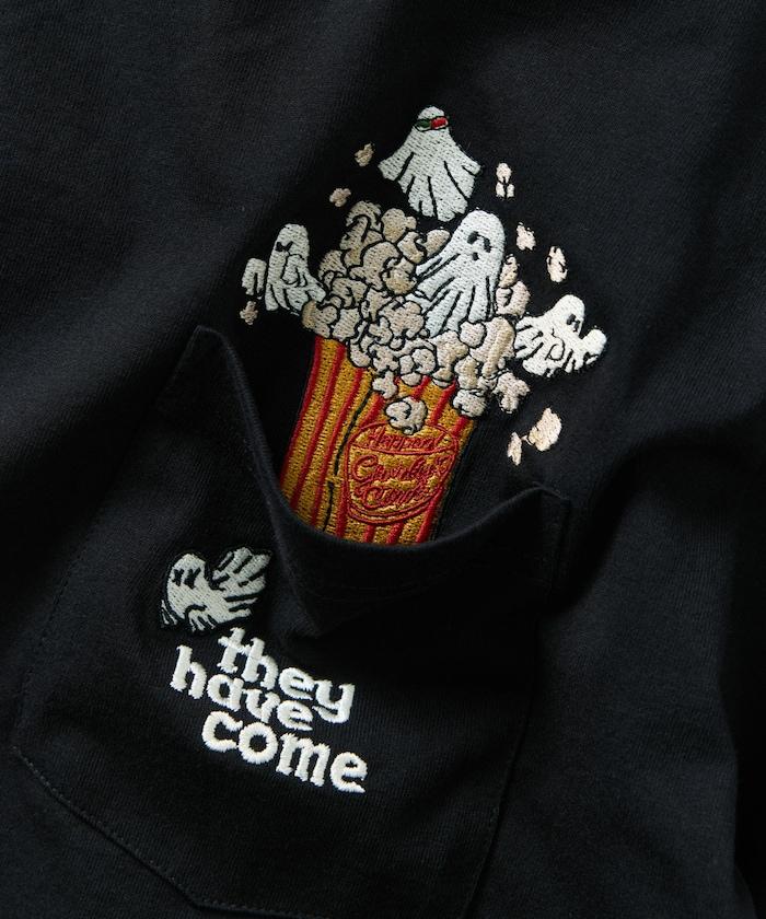 大尺寸 印花裝飾 圓領 帶口袋T恤