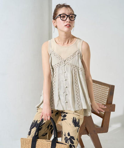 印度人造絲香緞蕾絲吊帶背心