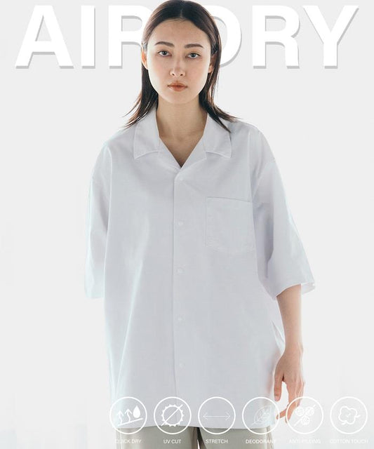 《AIR》DRY 高功能材料 大尺寸 鈕釦開領 短袖襯衫/吸溼快乾/遮熱/防紫外線