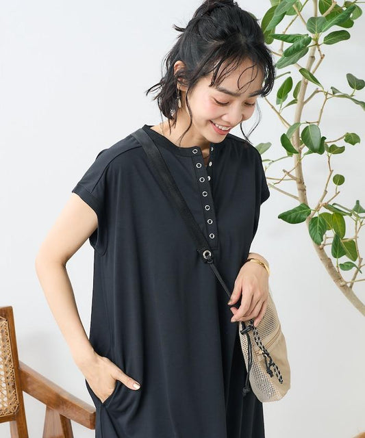 <接觸冷感/UV> 《AIR》DRY HIGHCOOL 亨利領連衣裙