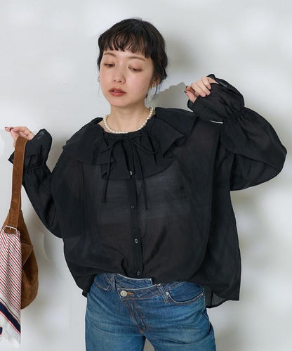 透視荷葉邊襯衫