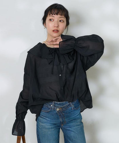 透視荷葉邊襯衫