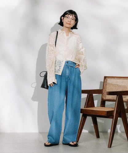 聯名 繫帶鬆緊褶襉褲