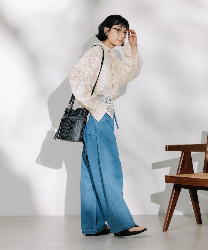 聯名 繫帶鬆緊褶襉褲