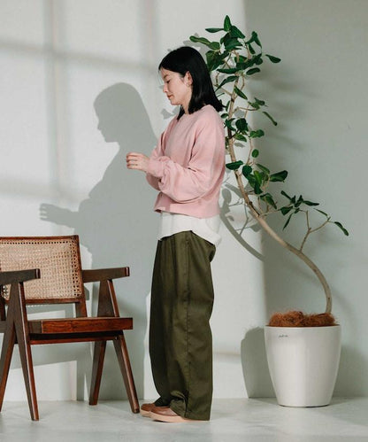 聯名 繫帶鬆緊褶襉褲