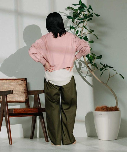 聯名 繫帶鬆緊褶襉褲