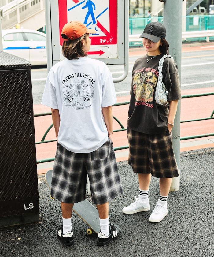 寬鬆剪裁漸變格紋休閒短褲