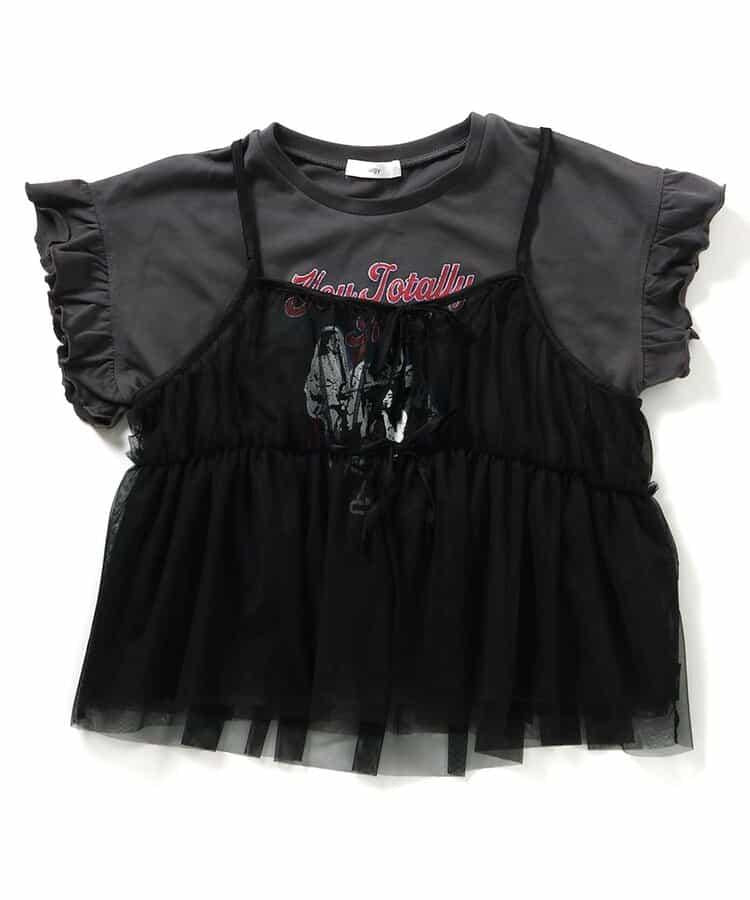 露肩T恤＆蕾絲吊帶套裝