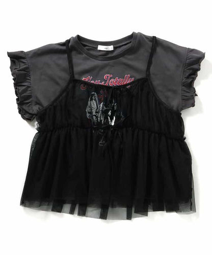 露肩T恤＆蕾絲吊帶套裝