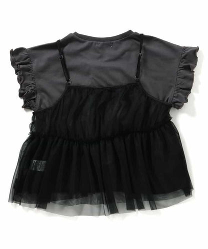 露肩T恤＆蕾絲吊帶套裝