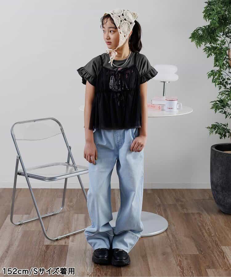 露肩T恤＆蕾絲吊帶套裝